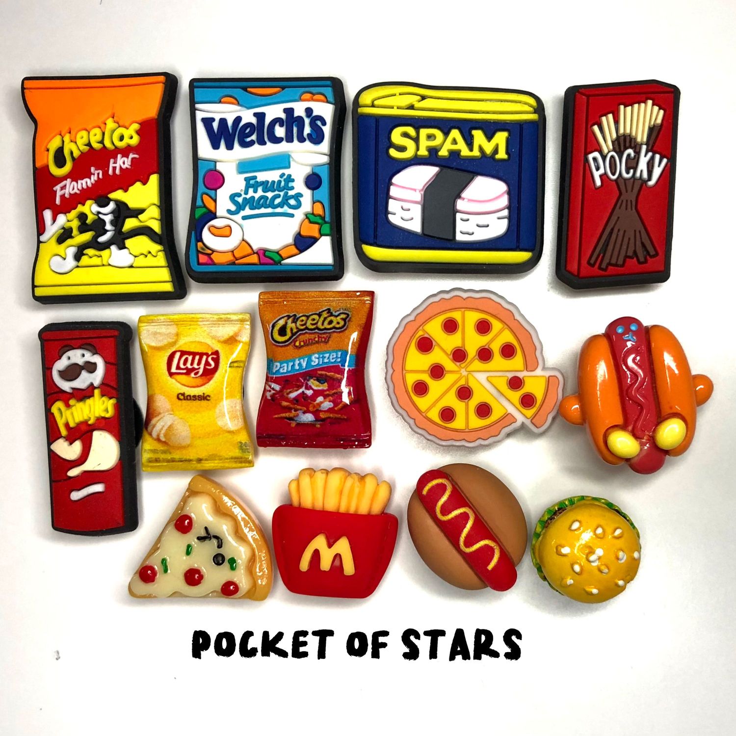 Sneaker&amp; Croc charm / jibbitz (Lays Cookies Welch&#39;s Cheetos SPAM Pocky Pizza Hotdog Mcdonald)