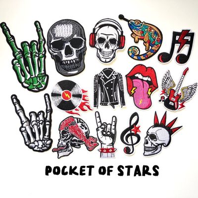 Punk and rock aesthetic patches (skull | skeleton | chameleon | guitar | rock on | jacket)