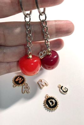 Cherry with initials - keyring/keychain / backpack accessories