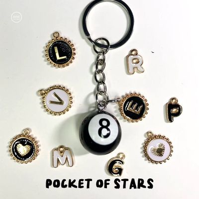 Pool ball 8 with initials - keyring/keychain / backpack accessories