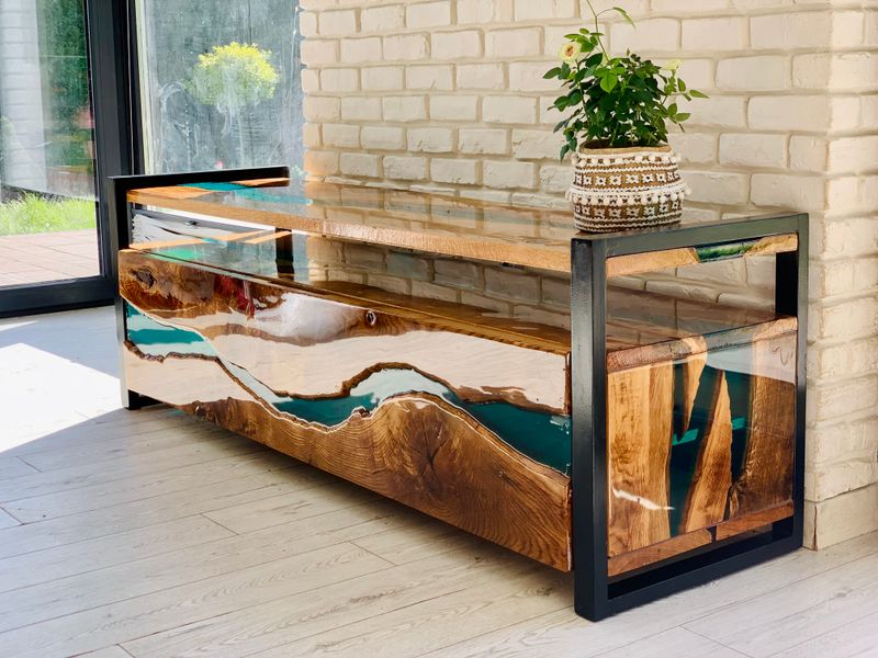 Hand-carved RTV cabinet made of noble solid wood and epoxy resin