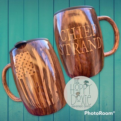 Personalized &quot;Wood Grain&quot; Stainless Steel Coffee Mugs