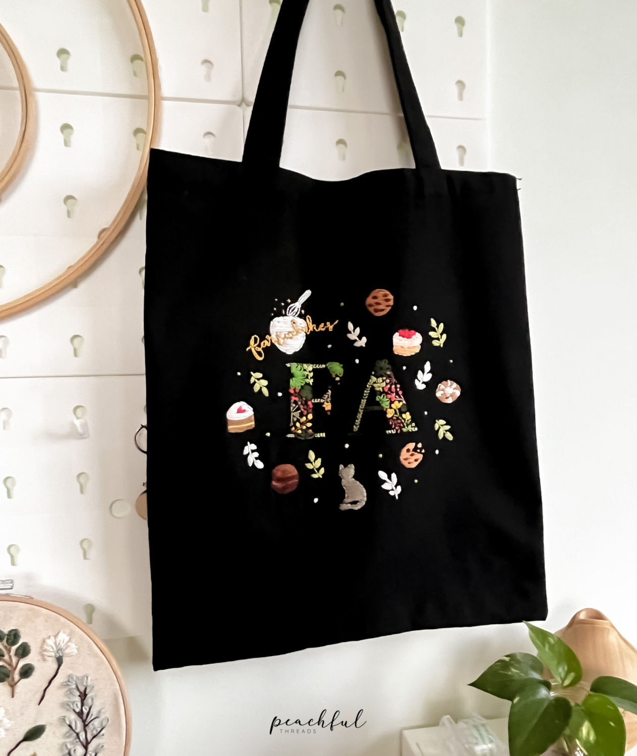 Themed embroidered tote bag