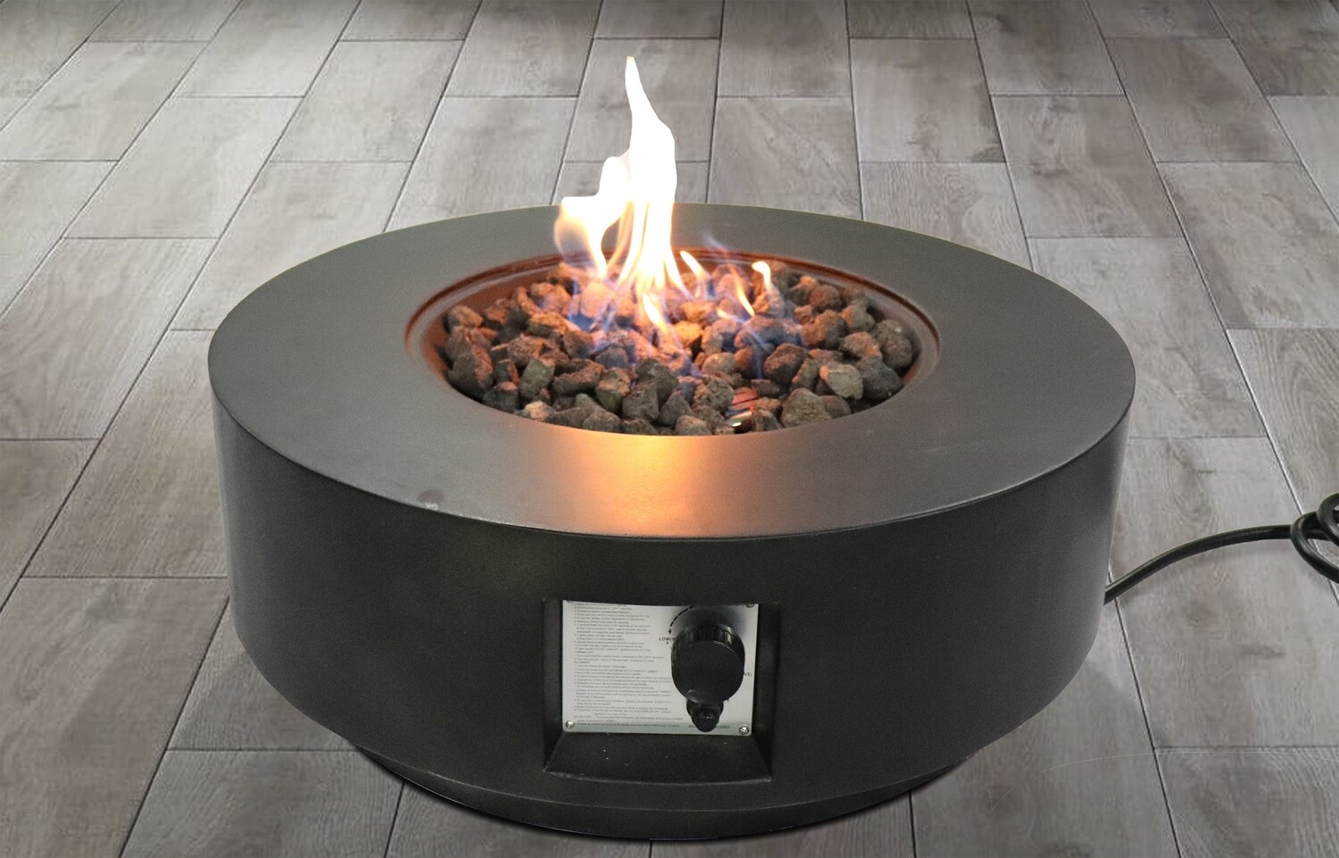 Living Source International 11&amp;quot; H x 30&amp;quot; W Fiber Reinforced Concrete Propane/Natural Gas Outdoor Fire Pit Table with Lid (Charcoal)