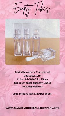 Empty lipgloss tubes, tube boxes and filling tools.
