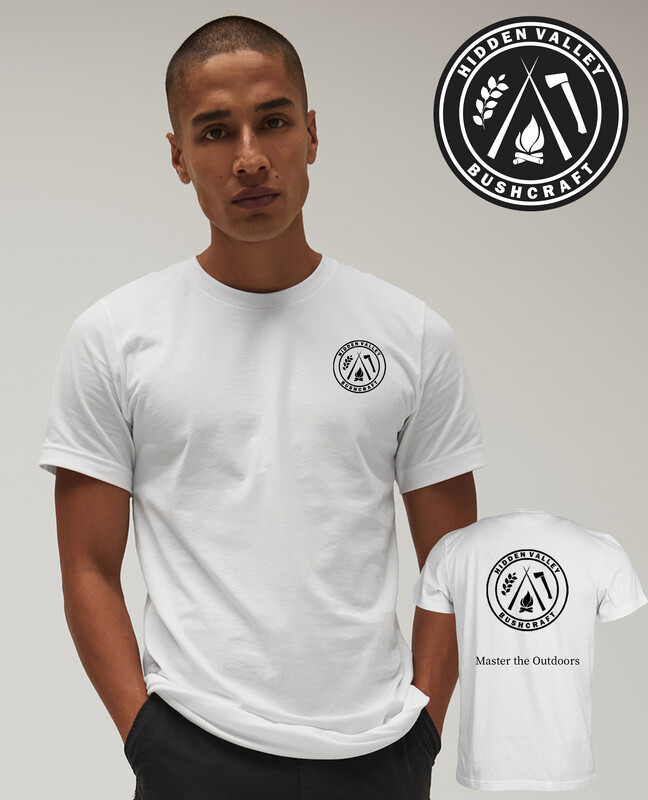 Tshirt Hidden Valley Bushcraft logo and Master the Outdoors