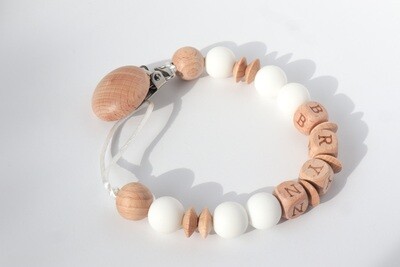 Personalized Pacifier Clip - White &amp; Wood
