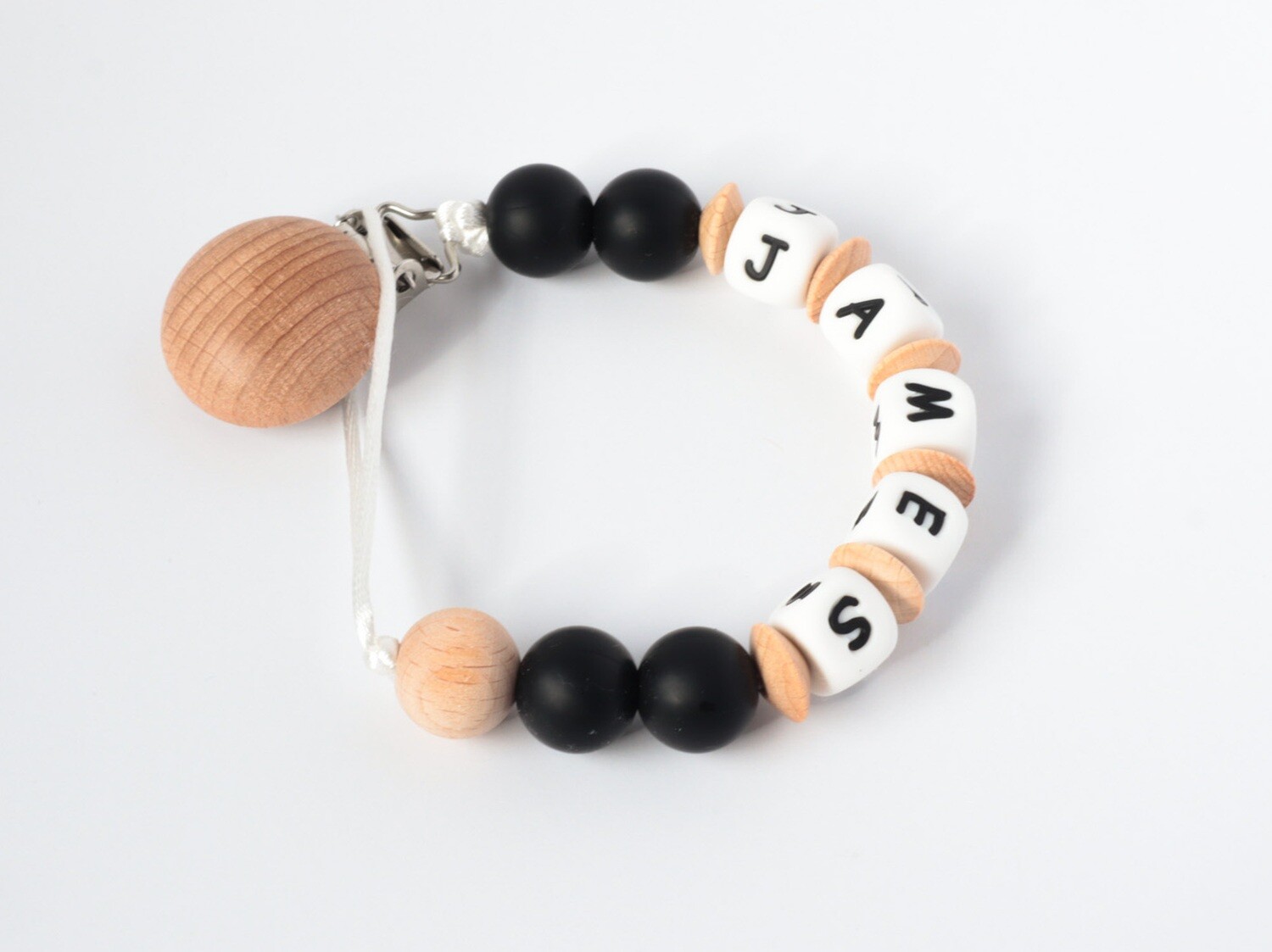 Personalized Name Clip - Beechwood, Black, &amp; White