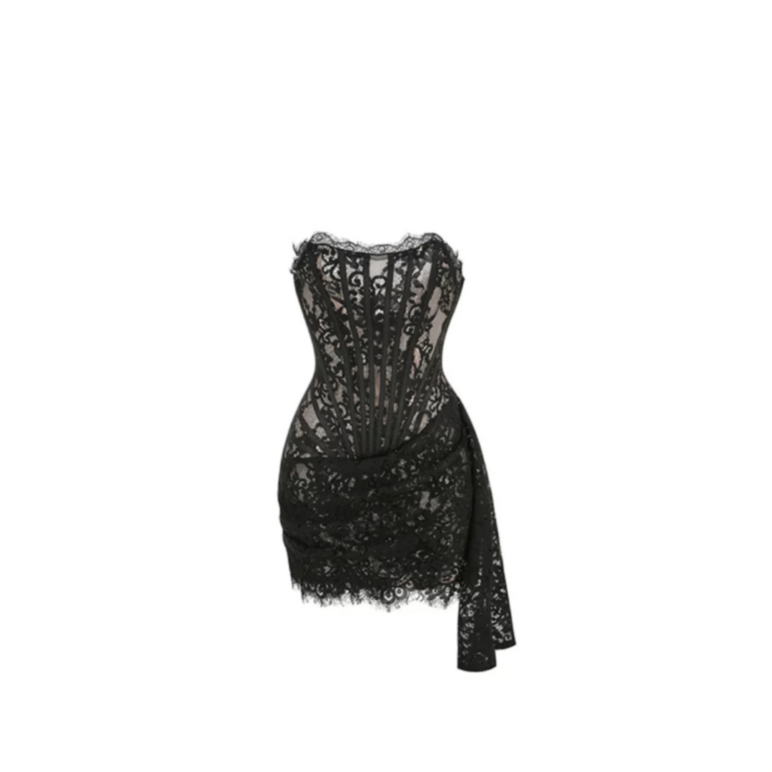 Black Lace Slim Fit Short Dress