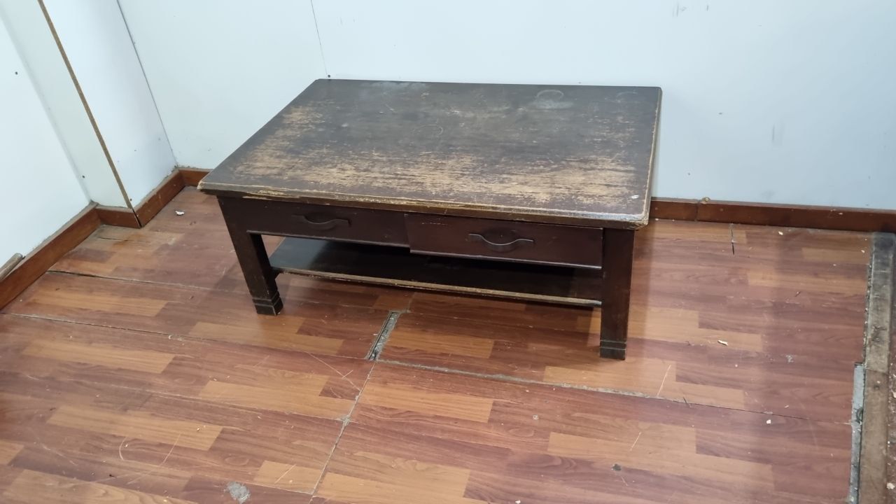 (L558) Mesa Ratona Rustica Con Dos Cajones (106x68x44)