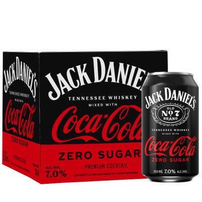 Jack Daniel&#39;s Zero Sugar Coca Cola Tennessee Whiskey Cocktail 4pk 12oz Cans
