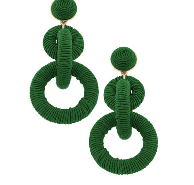Selena Silk Cord Circle Linked Drop Earrings in Emerald
