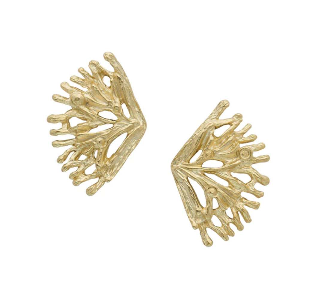 Gold Coral Branch Stud Earrings