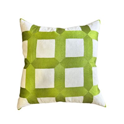 Embroidered Square Lattice Pillow, Green