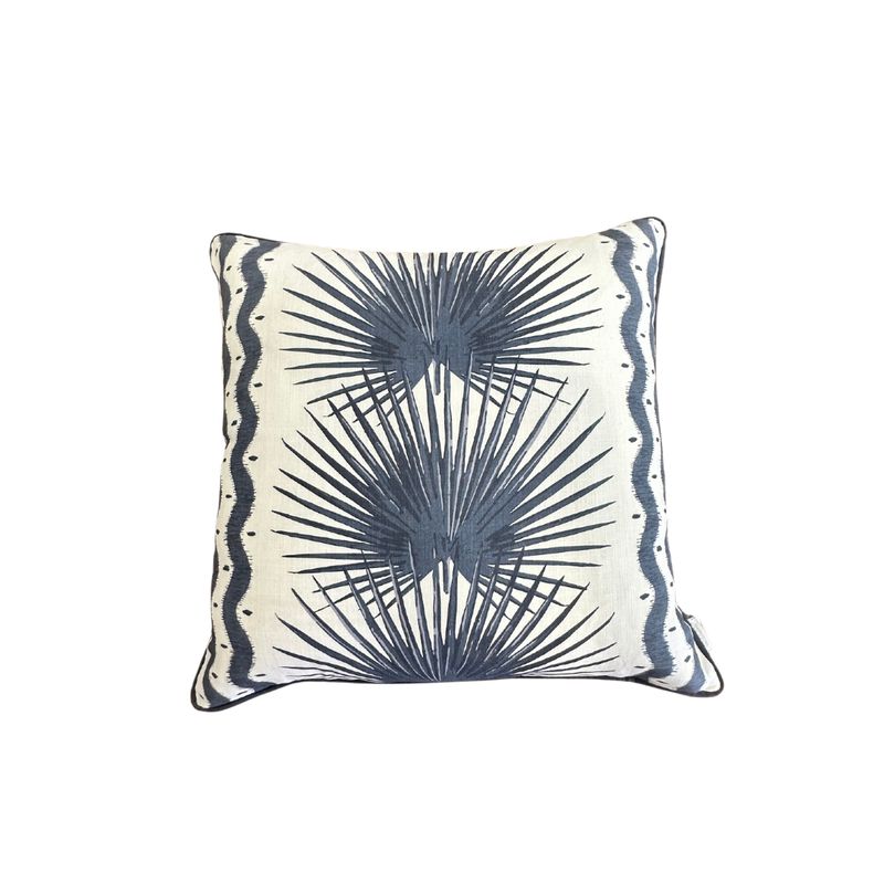 Palmette Navy &amp; Linen Navy Pipe Pillow