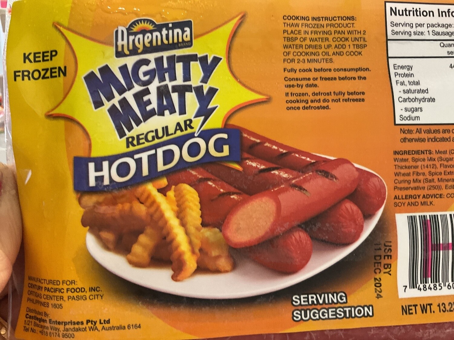 ARGENTINA MIGHTY MEATY RED HOTDOG 375G