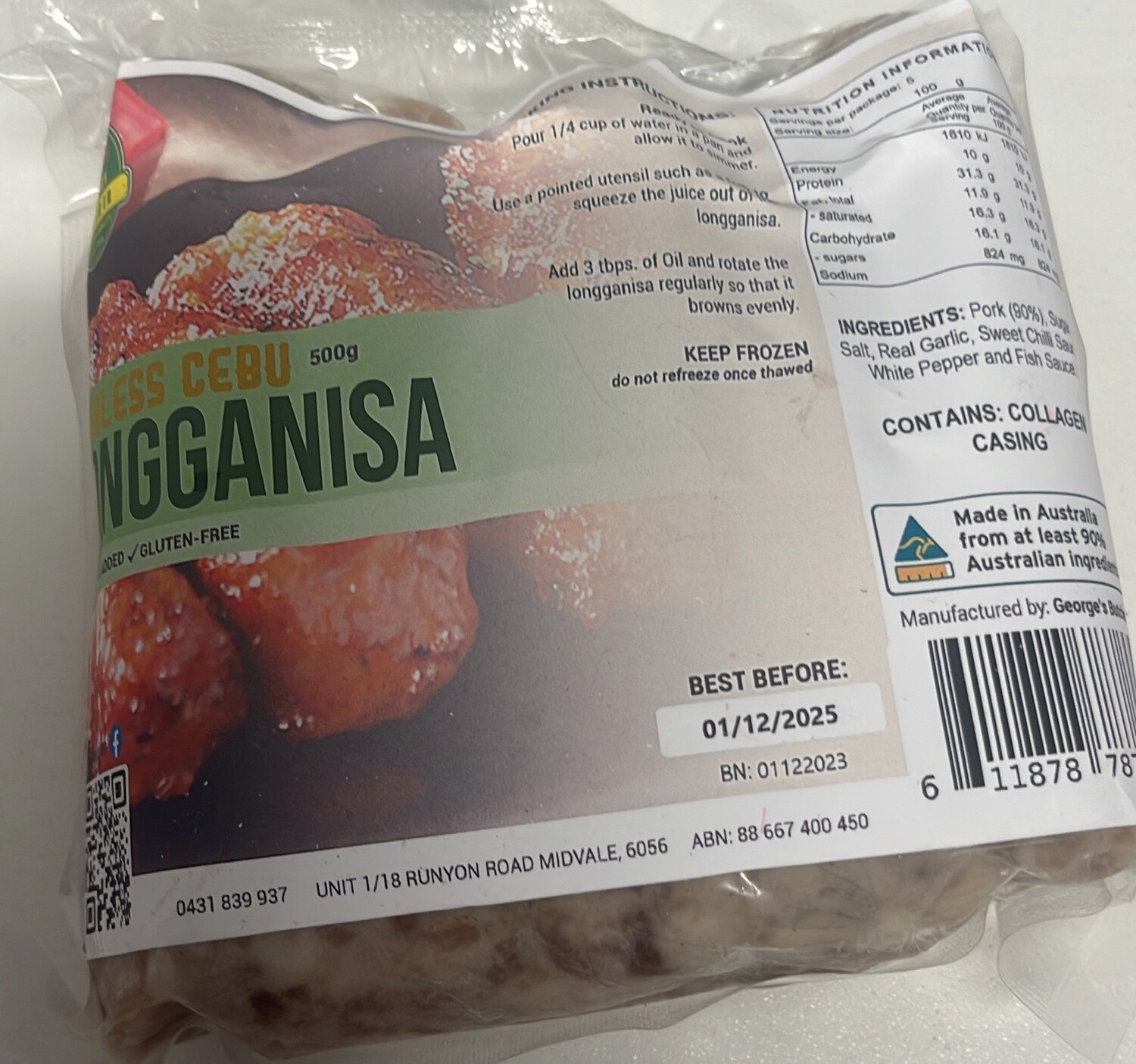 GEORGE&#39;S BUTCHER S/L LONGGANISA 500G