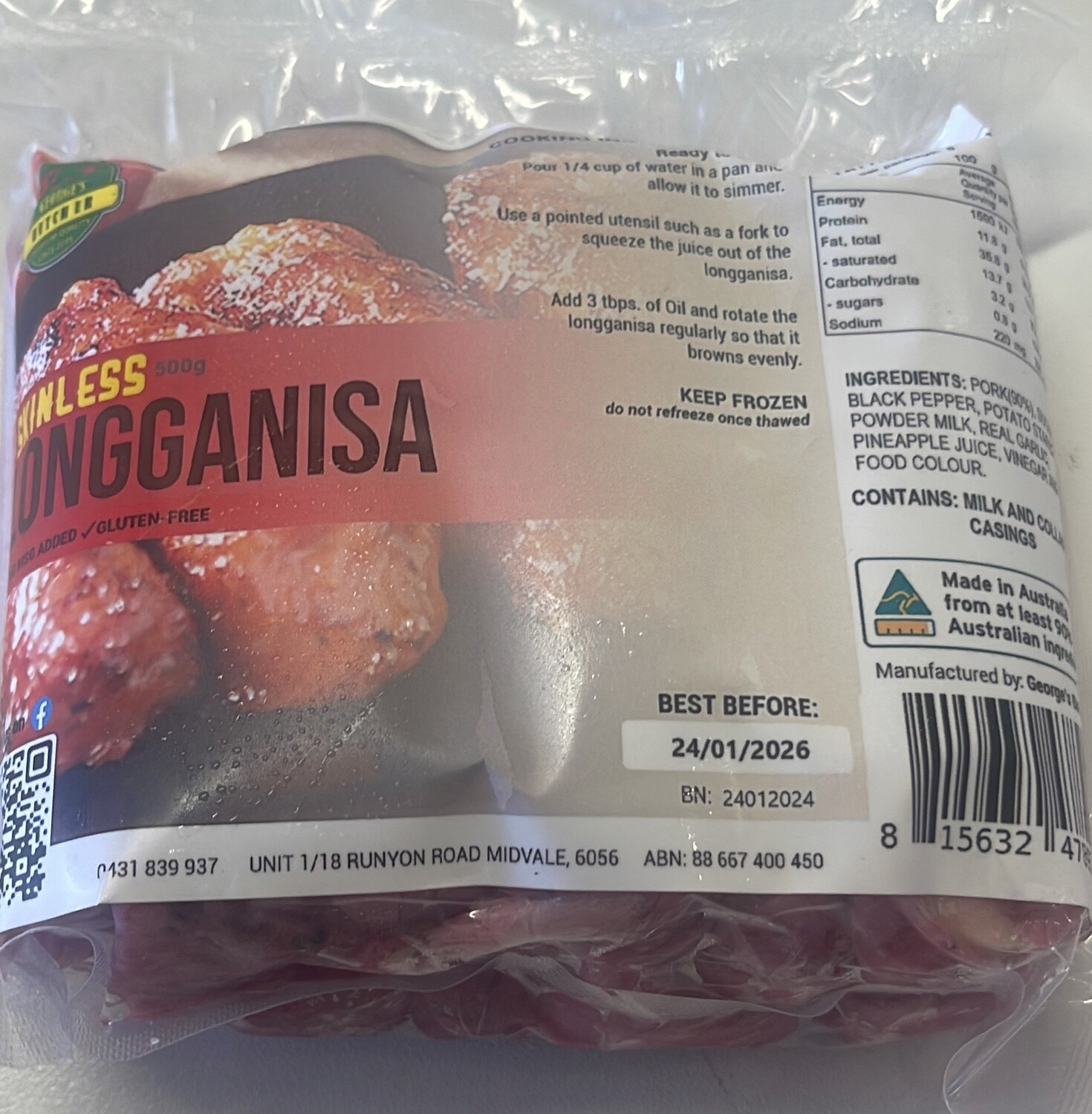 GEORGE SKINLESS LONGGANISA  500G