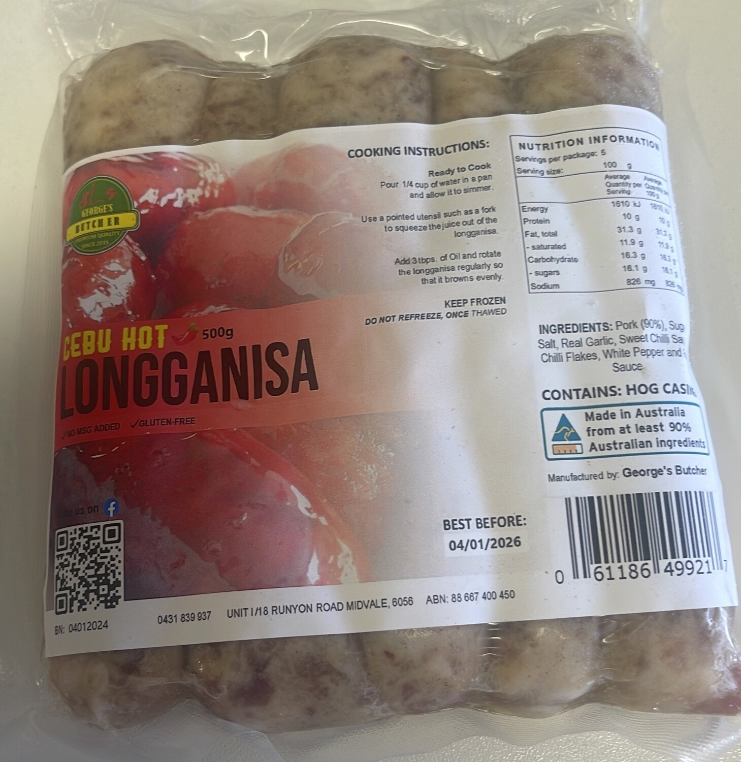 GEORGE CEBU HOT LONGGANISA 500G