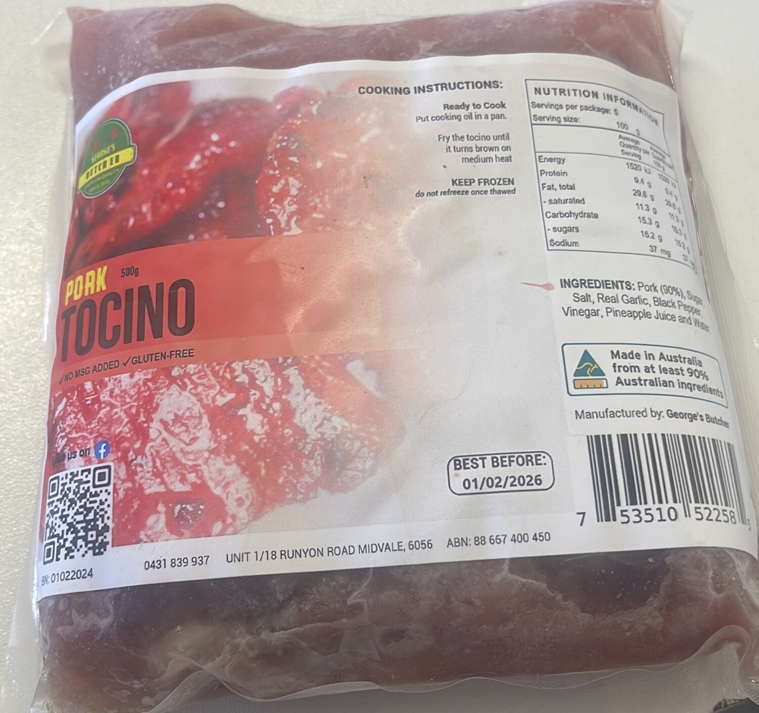 GEORGE&#39;S BUTCHER PORK TOCINO 500g