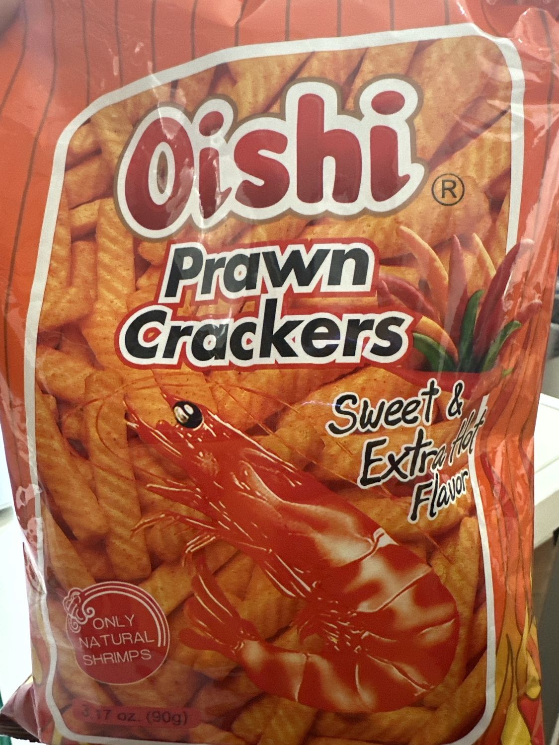 *OISHI PRAWN CRACKERS SWEET &amp; EXTRA SPICY 90G