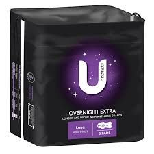 U BY KOTEX OVERNIGHT EXTRA SANITARY PADS 10X