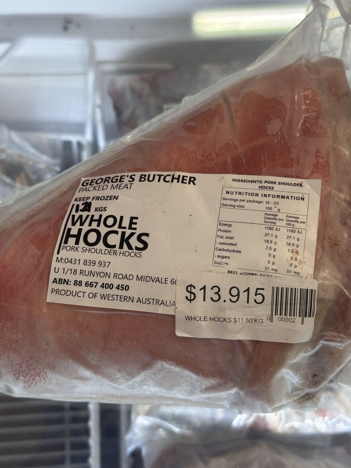 GEORGE&#39;S WHOLE HOCKS $11.50/KG