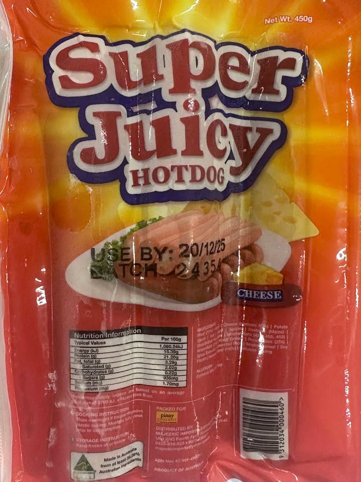 SUPER JUICY  HOTDOG DBL CHEESE 450G