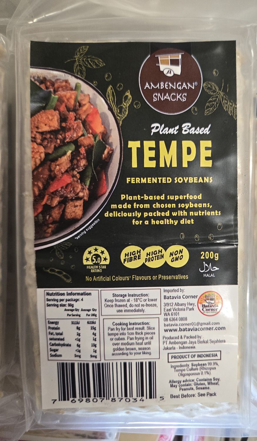 AMBENGAN PLANT BASE TEMPE FERMENTED SOY BEANS 200g