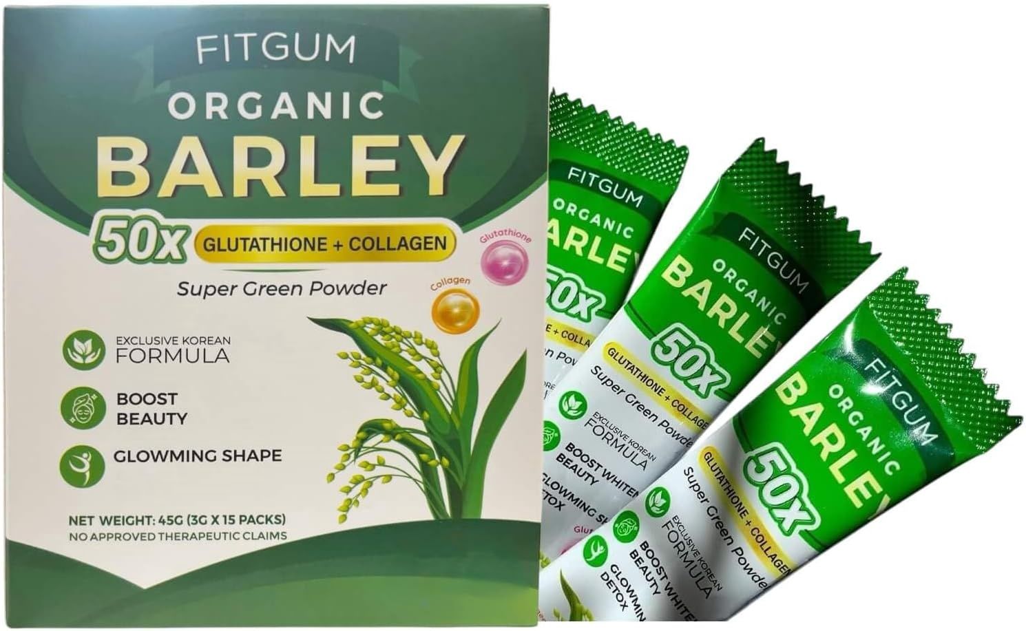 FITGUM ORGANIC BARLEY SUPERGREEN POWDER 3G*15