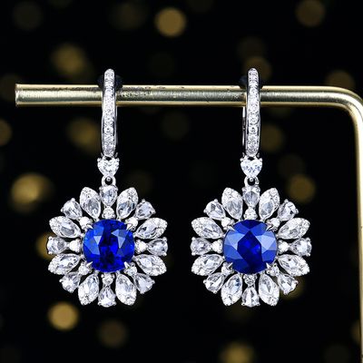 Elegant 4 ct Round Blue Sapphire Drop Earrings