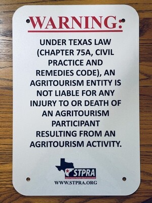STPRA Agritourism Liability Gate Sign