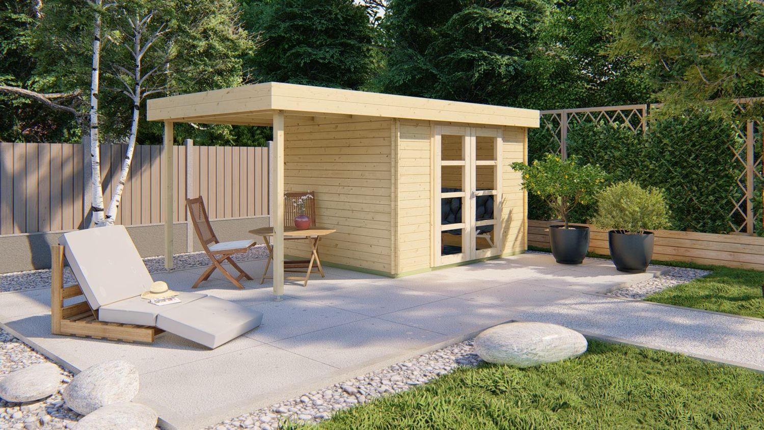 Blokhut Extramodern 320 x 260 cm Wanddikte 28 mm