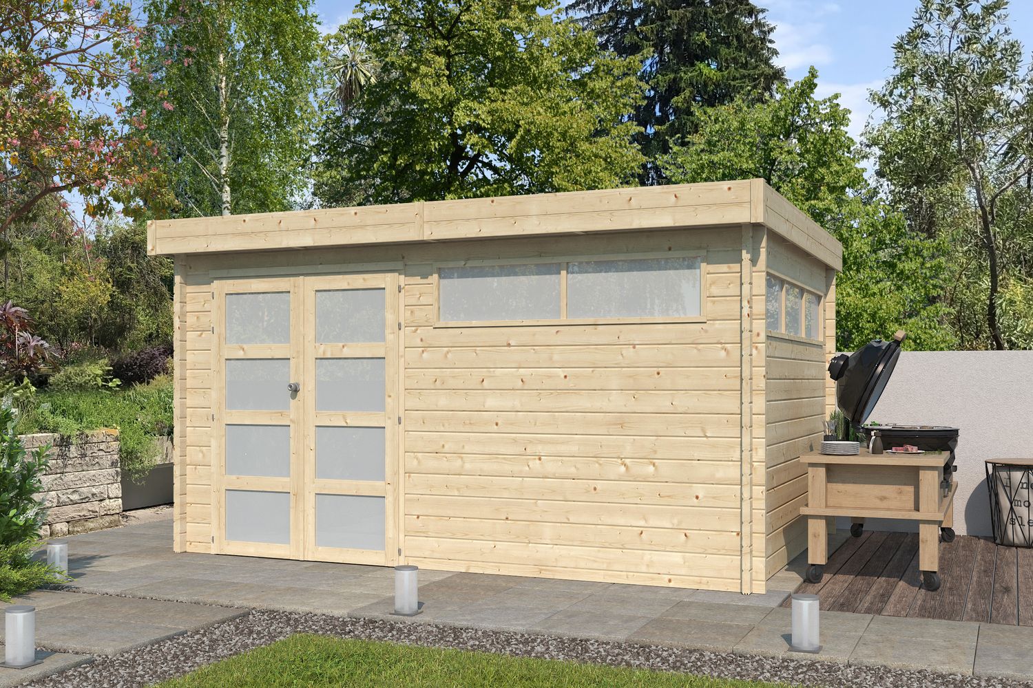 Woodlands blokhut Modern 415 x 295 x 230 cm met isolatie dak Wanddikte 44 mm