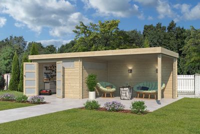 Woodlands blokhut modern met overkapping 755 x 295 x 230 Wanddikte 44 mm