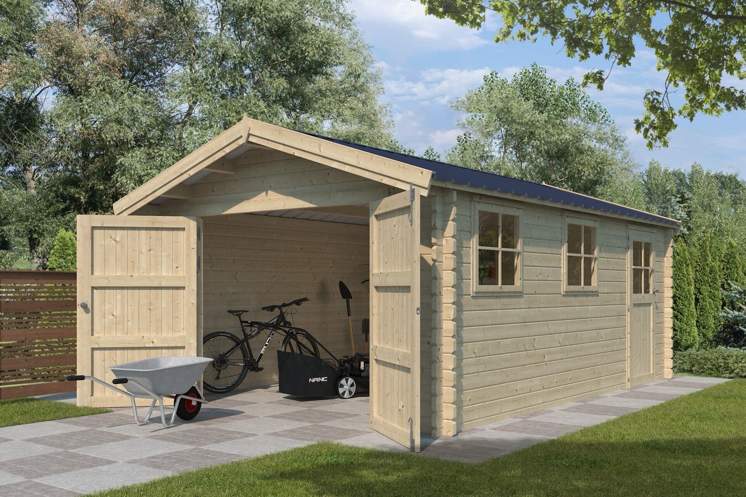 Woodlands Garage Classic 385 x 565 cm Wanddikte 44 mm met staaldak