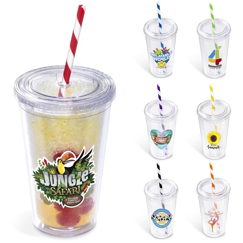 Malibu Double-Wall Plastic Tumbler &amp; Straw - 470ml