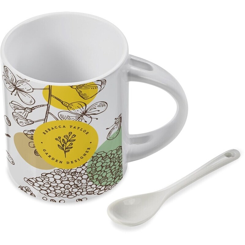 Eden Sublimation Ceramic Coffee Mug &amp; Spoon Set - 320ml