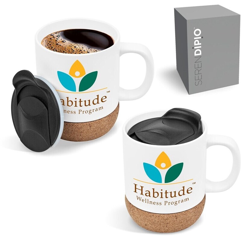 Serendipio Sienna Cork &amp; Ceramic Sublimation Coffee Mug - 340ml