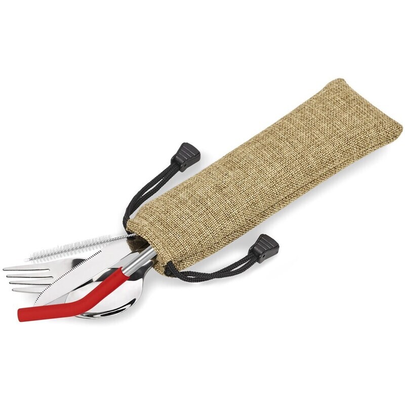 Kooshty Safari Cutlery &amp; Straw Set - Red