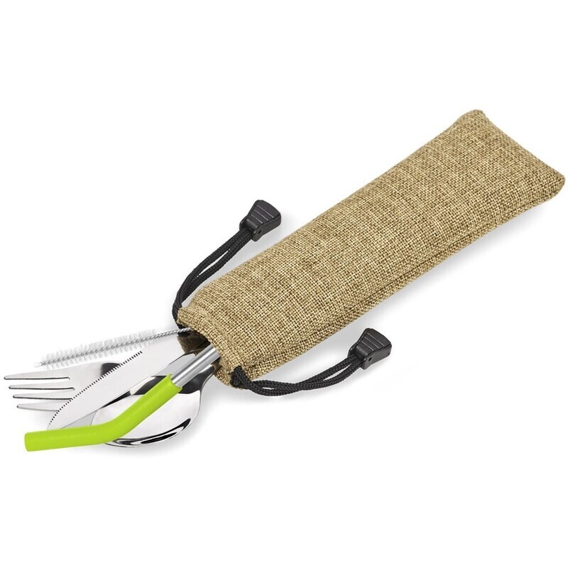 Kooshty Safari Cutlery &amp; Straw Set - Lime
