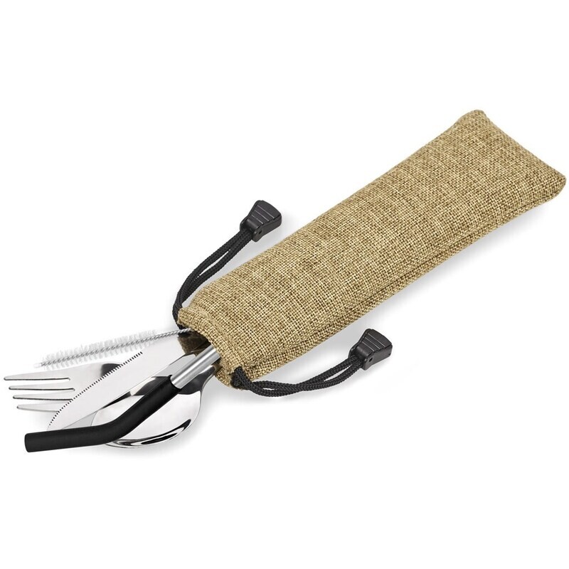 Kooshty Safari Cutlery &amp; Straw Set - Black