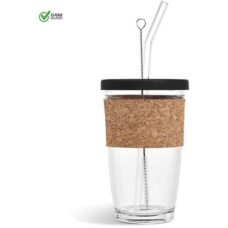 Kooshty Kork Glass Smoothie Kup &amp; Straw - 480ml
