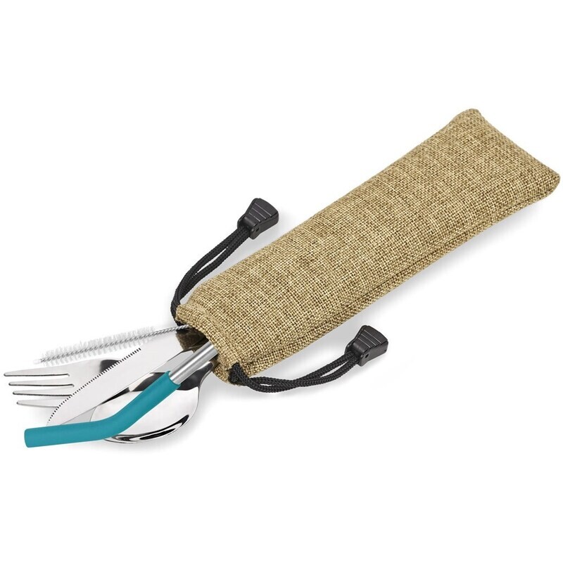 Kooshty Safari Cutlery &amp; Straw Set - Turquoise
