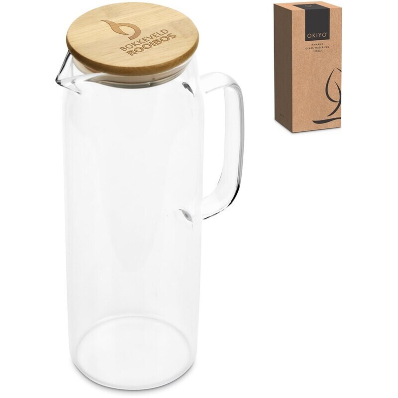 Okiyo Hamana Glass &amp; Bamboo Water Jug - 1.5 Litre