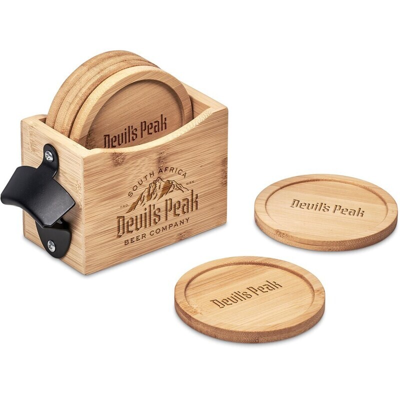 Okiyo Kanpai Bamboo Coaster &amp; Bottle Opener Set