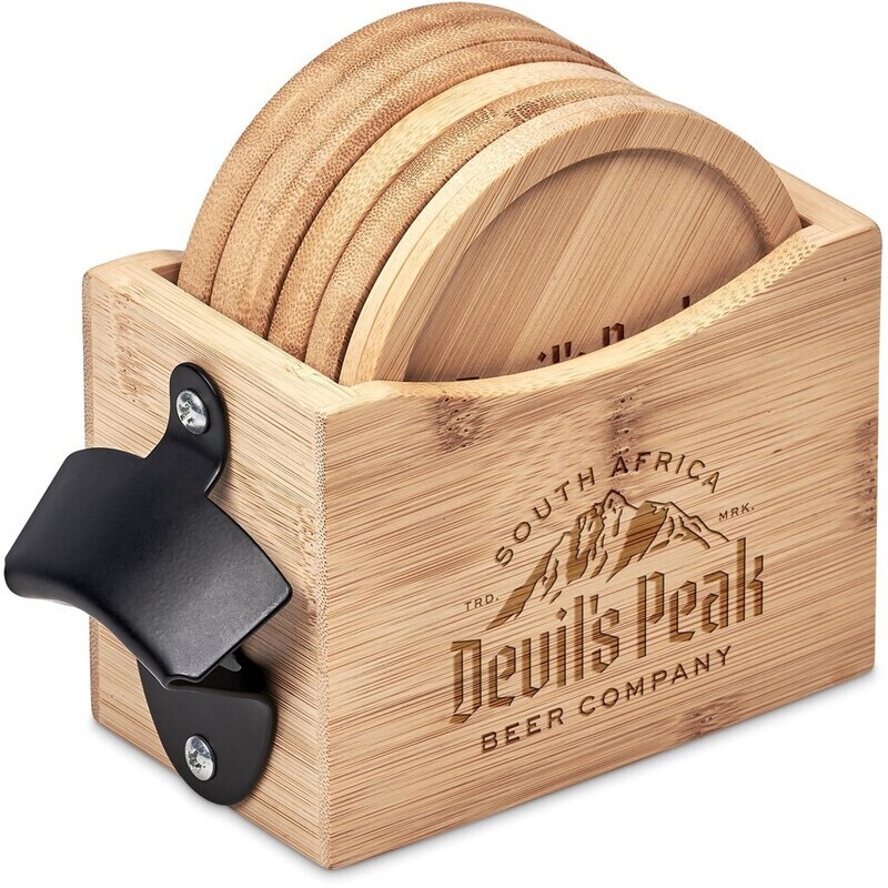 Okiyo Kanpai Bamboo Coaster &amp; Bottle Opener Set