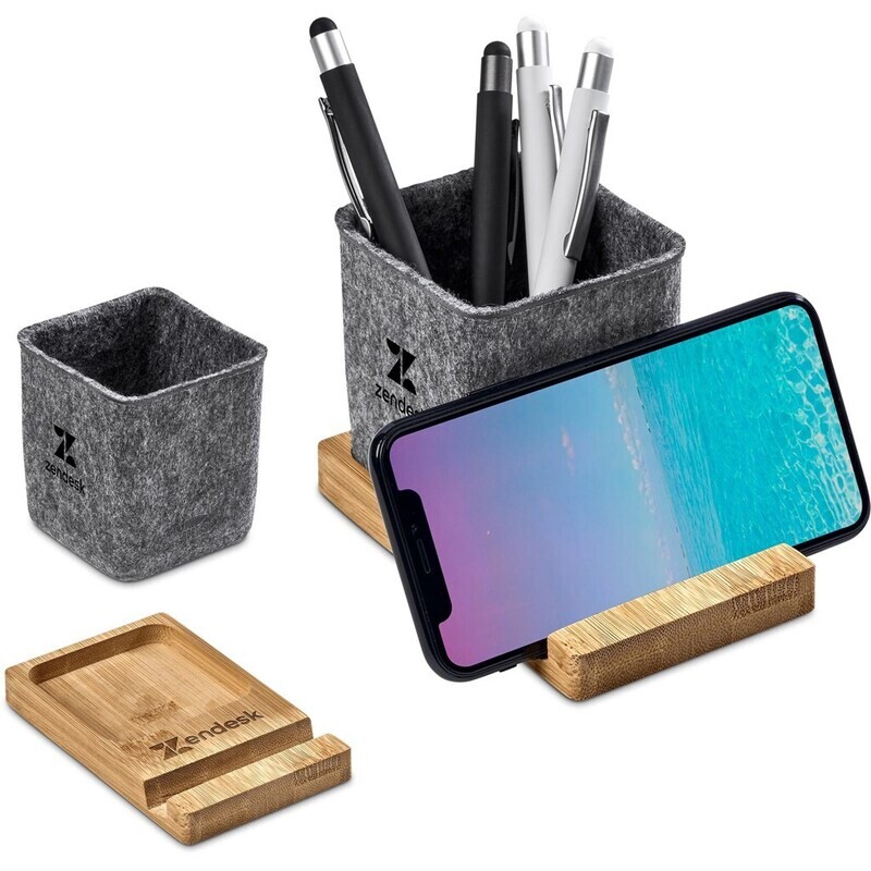 Okiyo Kyadi Recycled PET &amp; Bamboo Desk Caddy Phone Stand