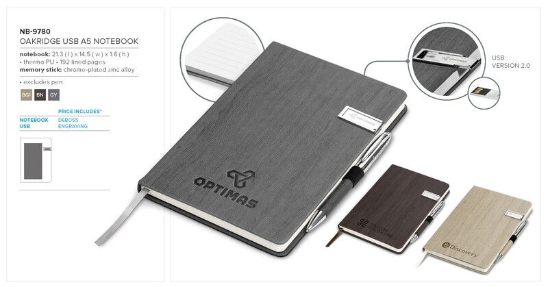 Oakridge A5 Hard Cover USB Notebook - 8GB