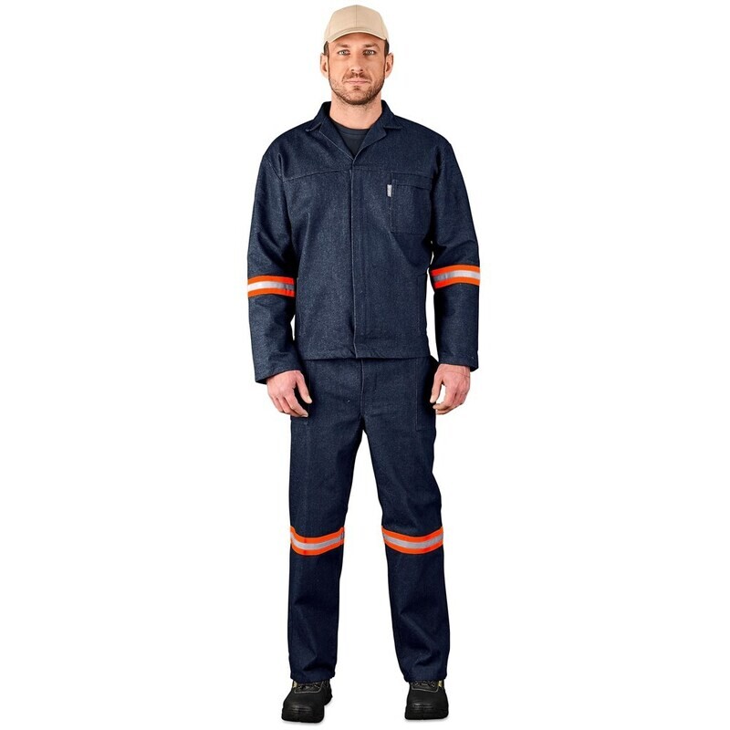 Vintage 100% Cotton Denim Conti Suit - Reflective Arms, Legs &amp; Back - Orange Tape